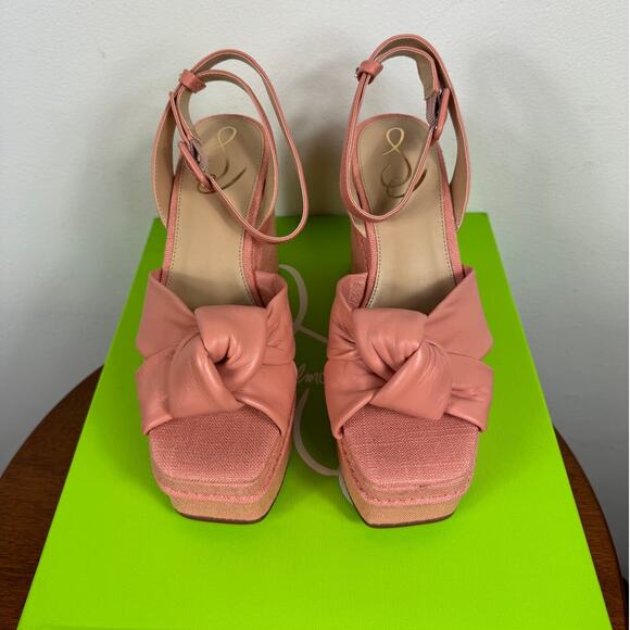 New Sam Edelman Theresa Square Toe Ankle Strap Platform Sandals in Pink Size 7 - Picture 2 of 10